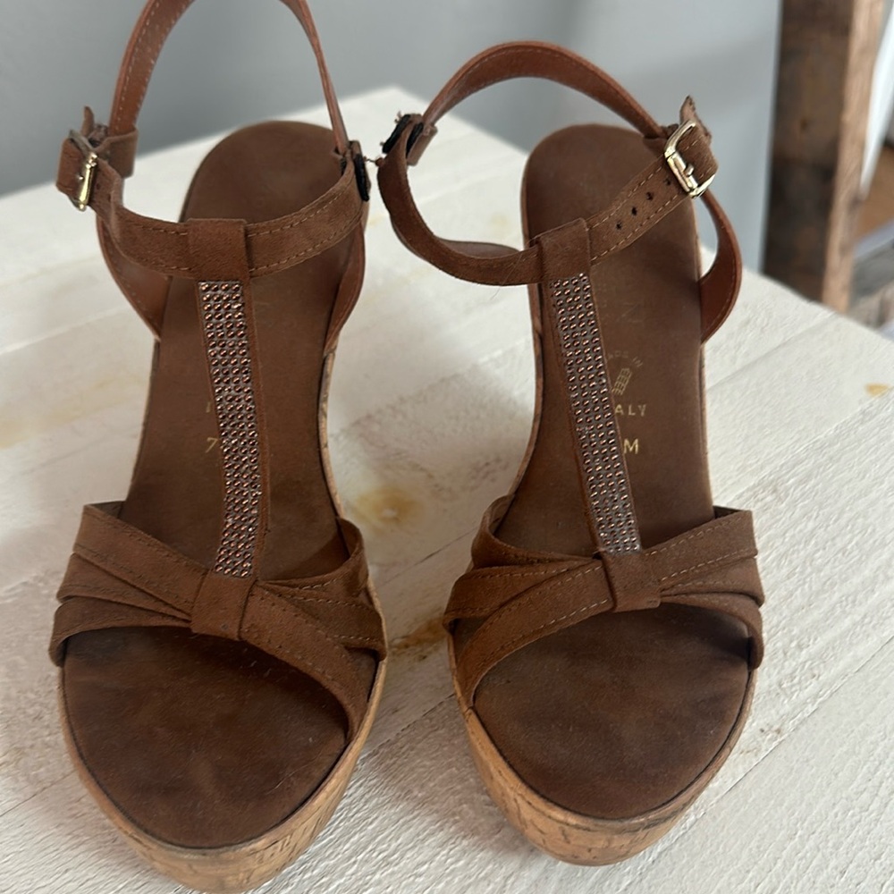Brown suede wedge sandals